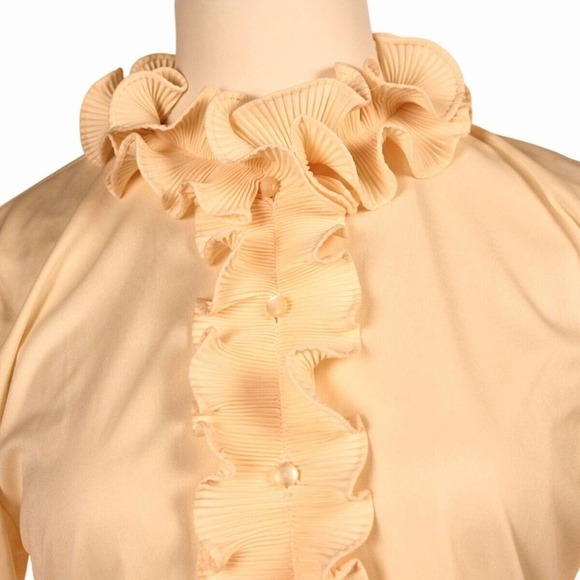 Vintage 70s 80s Gimbels Ivory Ruffle Button Up Blouse w Tags Sz Small - Hey Viv - Picture 4 of 7